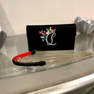 Christian Louboutin Loubi54 Small CL Strass Satin Wallet-on-Chain